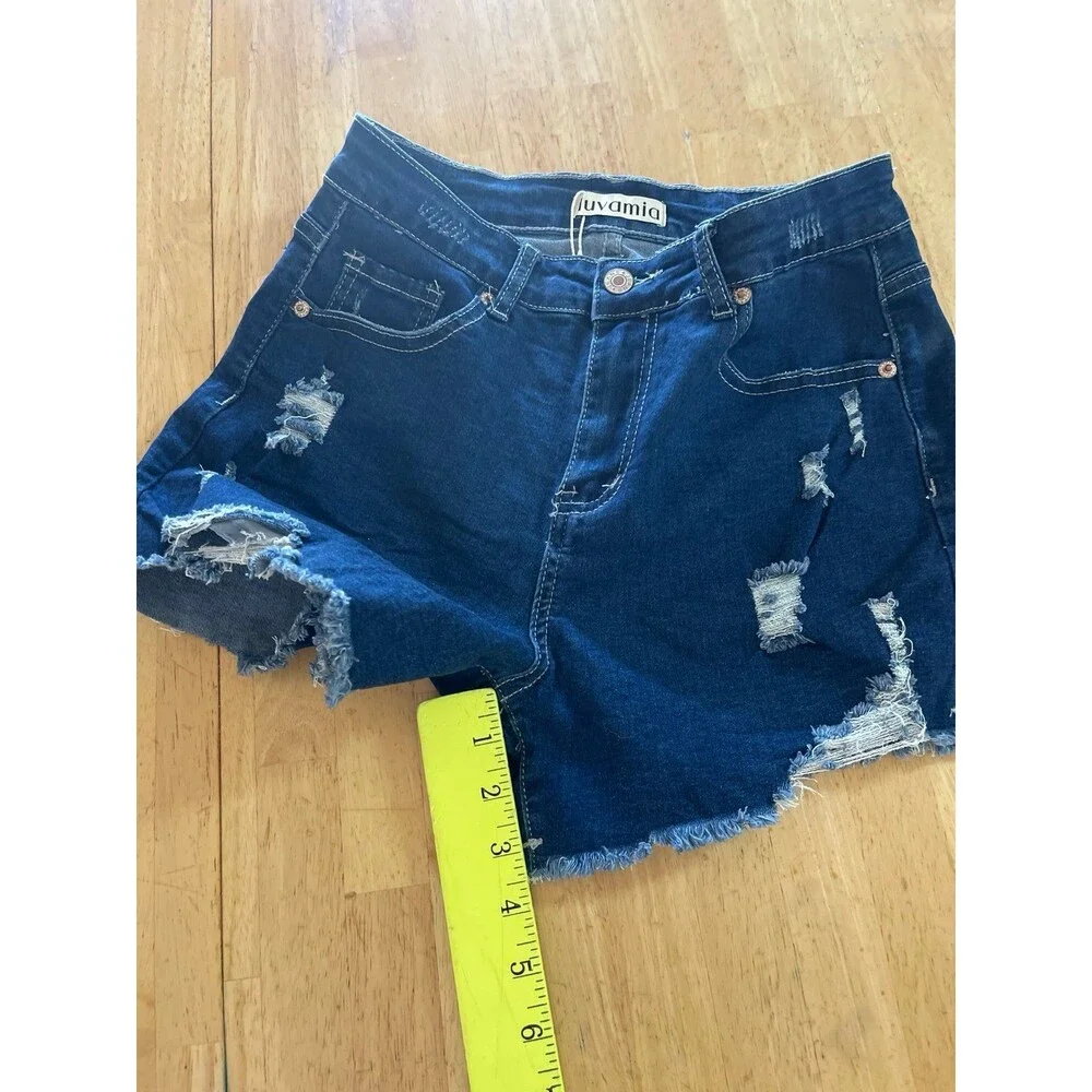 luvamia High Waisted StretchyDistressed Denim Shorts Size S New With Tag